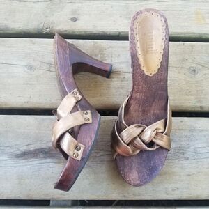 Vintage 90s y2k BRATZ Wood Leather‎ Heeled Sandals